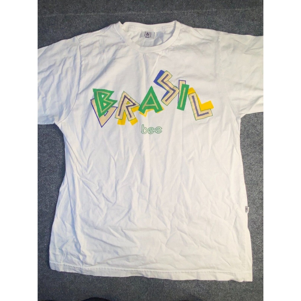 Bee‎ Barzil Tee Shirt Mens White Graphic Print Regular Fit Rib Crew Neck Comfort